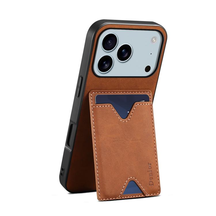 For iPhone 17 Pro Max Denior D06 PU Back Cover Card Slot Holder Phone Case(Brown) by Denior