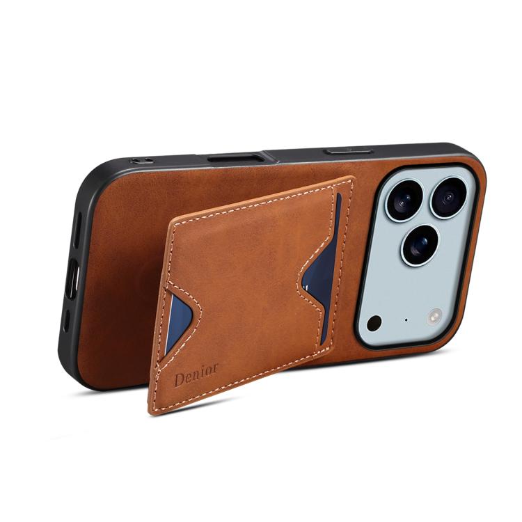 For iPhone 17 Pro Denior D06 PU Back Cover Card Slot Holder Phone Case(Brown) by Denior