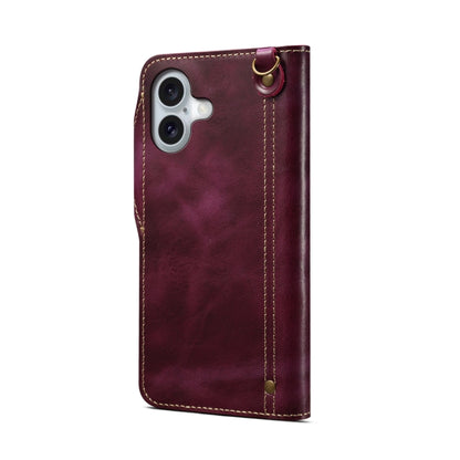 For iPhone 16 Plus Denior B01 Oil Wax Cowhide Magnetic Button Genuine Leather Case(Purple) by Denior