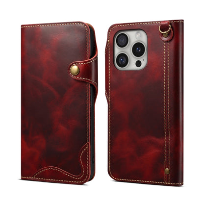 For iPhone 16 Pro Denior B01 Oil Wax Cowhide Magnetic Button Genuine Leather Case(Red) by Denior