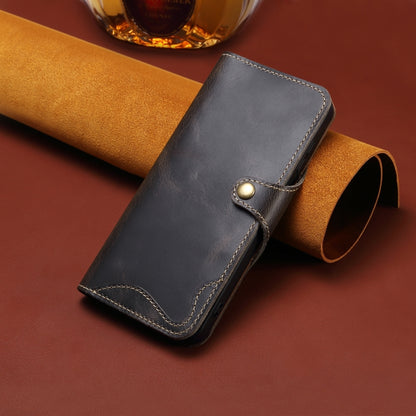 For iPhone 16 Pro Denior B01 Oil Wax Cowhide Magnetic Button Genuine Leather Case(Black) by Denior