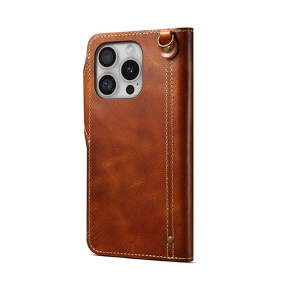 For iPhone 16 Pro Max Denior B01 Oil Wax Cowhide Magnetic Button Genuine Leather Case(Brown) by Denior