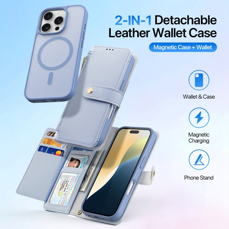 For iPhone 16 Pro Max DUX DUCIS Lawa Series 2 in 1 Wallet Zipper Detachable MagSafe Phone Case with Lanyard(Light Blue) by DUX DUCIS