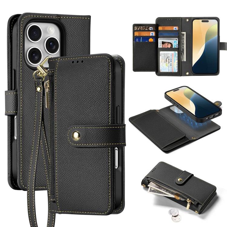 For iPhone 16 Pro DUX DUCIS Lawa Series 2 in 1 Wallet Zipper Detachable MagSafe Phone Case with Lanyard(Black) by DUX DUCIS