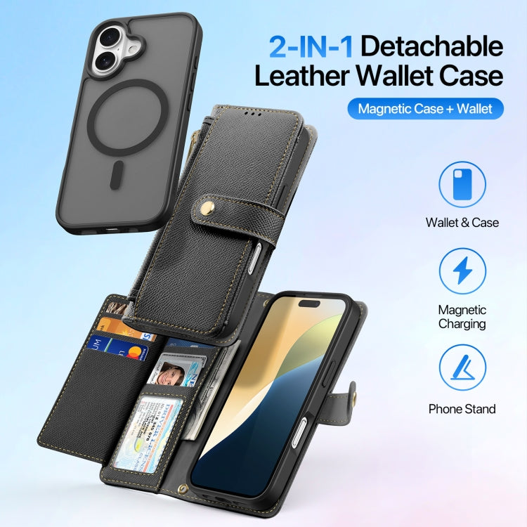 For iPhone 16 Plus DUX DUCIS Lawa Series 2 in 1 Wallet Zipper Detachable MagSafe Phone Case with Lanyard(Black) by DUX DUCIS