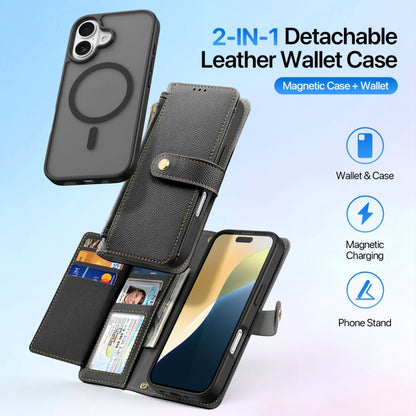 For iPhone 16 Plus DUX DUCIS Lawa Series 2 in 1 Wallet Zipper Detachable MagSafe Phone Case with Lanyard(Black) by DUX DUCIS