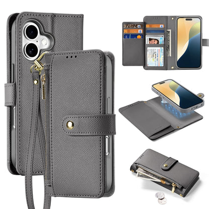 For iPhone 16 DUX DUCIS Lawa Series 2 in 1 Wallet Zipper Detachable MagSafe Phone Case with Lanyard(Grey) by DUX DUCIS
