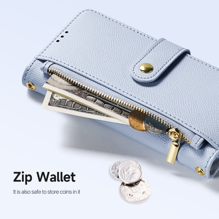 For iPhone 16 DUX DUCIS Lawa Series 2 in 1 Wallet Zipper Detachable MagSafe Phone Case with Lanyard(Light Blue) by DUX DUCIS