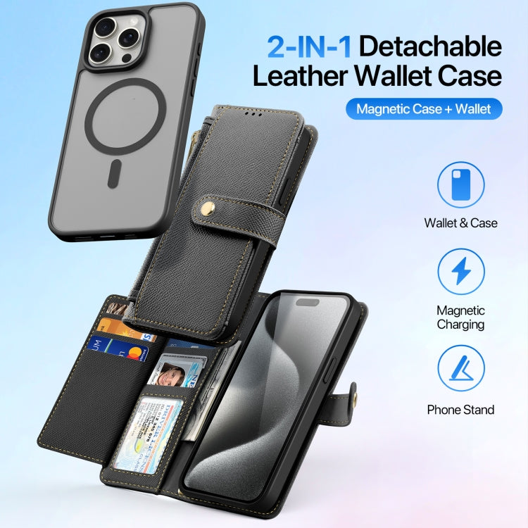 For iPhone 15 Pro Max DUX DUCIS Lawa Series 2 in 1 Wallet Zipper Detachable MagSafe Phone Case with Lanyard(Black) by DUX DUCIS