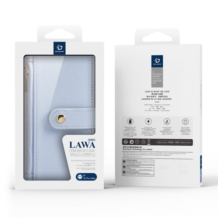 For iPhone 15 Pro Max DUX DUCIS Lawa Series 2 in 1 Wallet Zipper Detachable MagSafe Phone Case with Lanyard(Light Blue) by DUX DUCIS