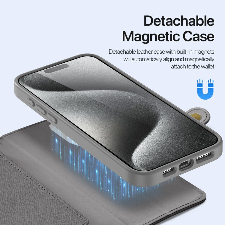 For iPhone 15 Pro DUX DUCIS Lawa Series 2 in 1 Wallet Zipper Detachable MagSafe Phone Case with Lanyard(Grey) by DUX DUCIS