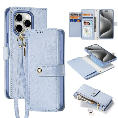 For iPhone 15 Pro DUX DUCIS Lawa Series 2 in 1 Wallet Zipper Detachable MagSafe Phone Case with Lanyard(Light Blue) by DUX DUCIS
