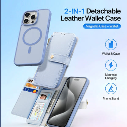 For iPhone 15 Pro DUX DUCIS Lawa Series 2 in 1 Wallet Zipper Detachable MagSafe Phone Case with Lanyard(Light Blue) by DUX DUCIS