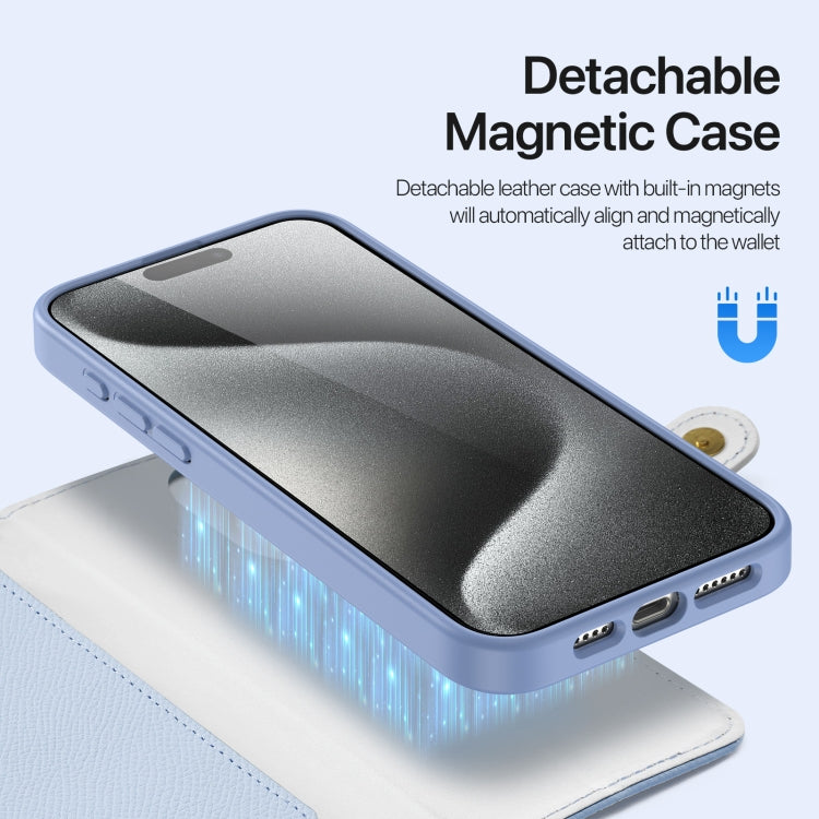 For iPhone 15 Pro DUX DUCIS Lawa Series 2 in 1 Wallet Zipper Detachable MagSafe Phone Case with Lanyard(Light Blue) by DUX DUCIS