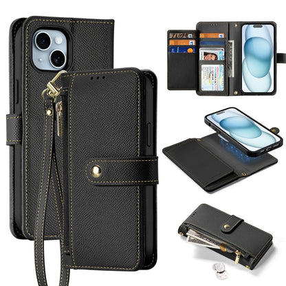 For iPhone 15 DUX DUCIS Lawa Series 2 in 1 Wallet Zipper Detachable MagSafe Phone Case with Lanyard(Black) by DUX DUCIS