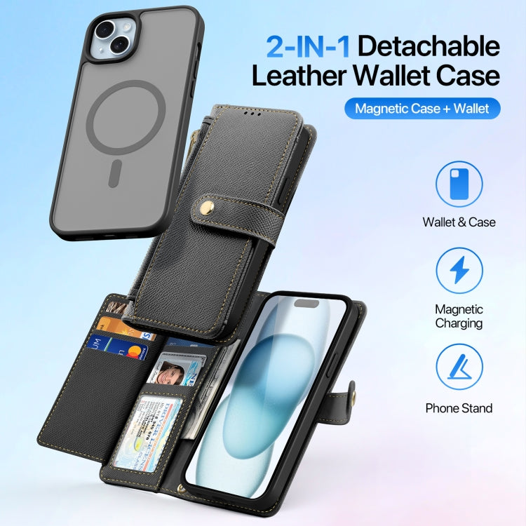 For iPhone 15 DUX DUCIS Lawa Series 2 in 1 Wallet Zipper Detachable MagSafe Phone Case with Lanyard(Black) by DUX DUCIS