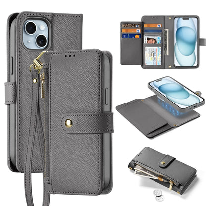 For iPhone 15 DUX DUCIS Lawa Series 2 in 1 Wallet Zipper Detachable MagSafe Phone Case with Lanyard(Grey) by DUX DUCIS