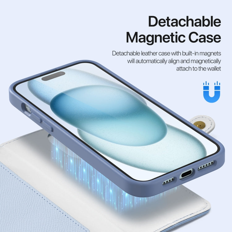 For iPhone 15 DUX DUCIS Lawa Series 2 in 1 Wallet Zipper Detachable MagSafe Phone Case with Lanyard(Light Blue) by DUX DUCIS
