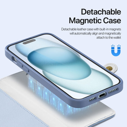 For iPhone 15 DUX DUCIS Lawa Series 2 in 1 Wallet Zipper Detachable MagSafe Phone Case with Lanyard(Light Blue) by DUX DUCIS