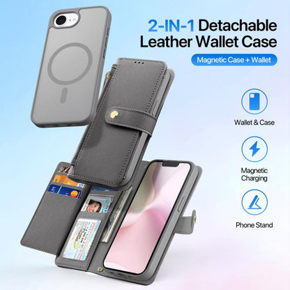 For iPhone 16e DUX DUCIS Lawa Series 2 in 1 Wallet Zipper Detachable MagSafe Phone Case with Lanyard(Grey) by DUX DUCIS