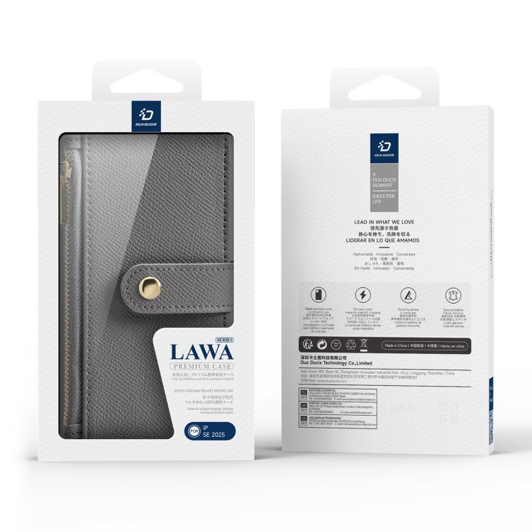 For iPhone 16e DUX DUCIS Lawa Series 2 in 1 Wallet Zipper Detachable MagSafe Phone Case with Lanyard(Grey) by DUX DUCIS