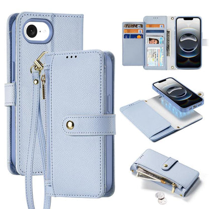 For iPhone 16e DUX DUCIS Lawa Series 2 in 1 Wallet Zipper Detachable MagSafe Phone Case with Lanyard(Light Blue) by DUX DUCIS