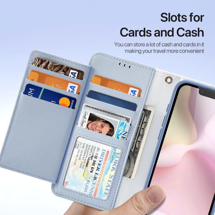 For iPhone 16e DUX DUCIS Lawa Series 2 in 1 Wallet Zipper Detachable MagSafe Phone Case with Lanyard(Light Blue) by DUX DUCIS