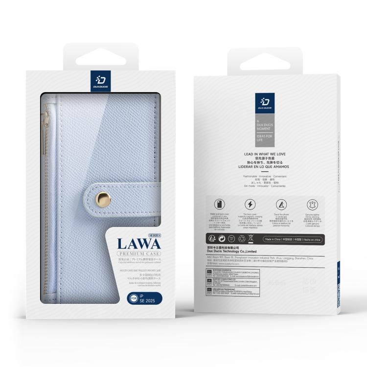 For iPhone 16e DUX DUCIS Lawa Series 2 in 1 Wallet Zipper Detachable MagSafe Phone Case with Lanyard(Light Blue) by DUX DUCIS