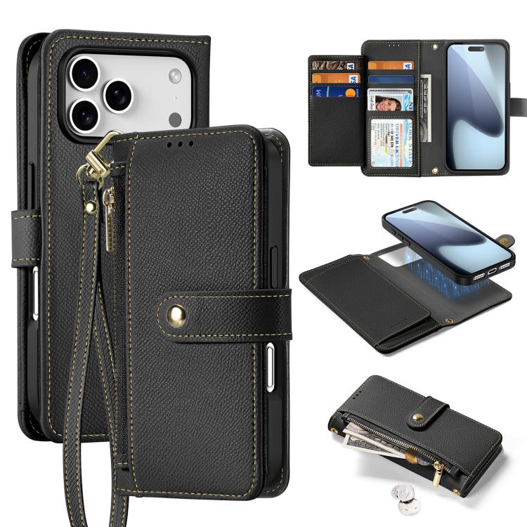 For iPhone 17 Pro Max DUX DUCIS Lawa Series 2 in 1 Wallet Zipper Detachable MagSafe Phone Case with Lanyard(Black) by DUX DUCIS
