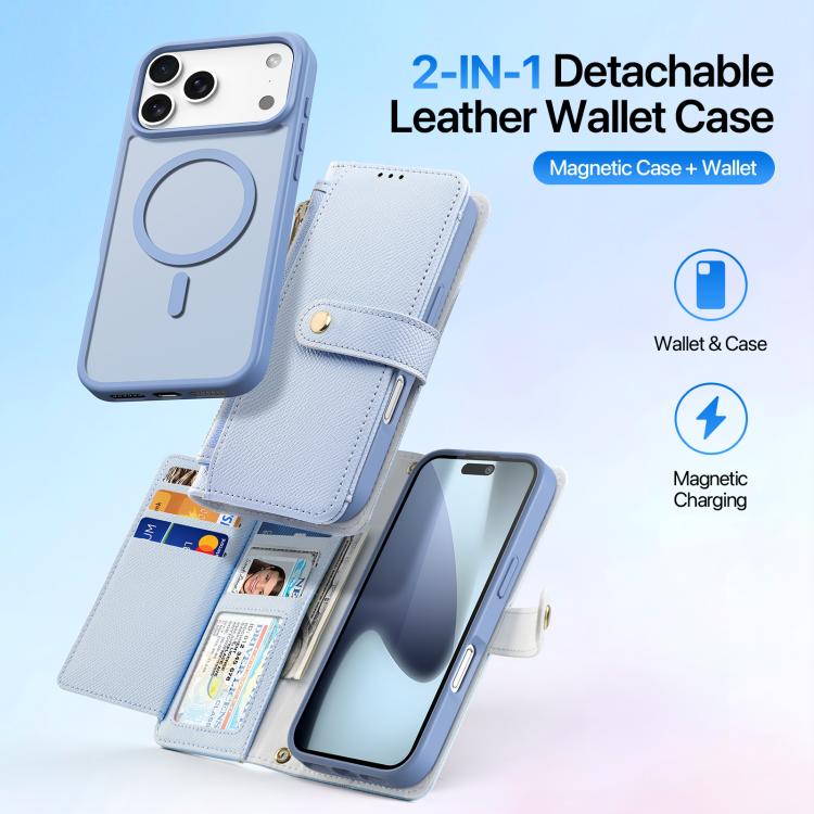 For iPhone 17 Pro Max DUX DUCIS Lawa Series 2 in 1 Wallet Zipper Detachable MagSafe Phone Case with Lanyard(Light Blue) by DUX DUCIS