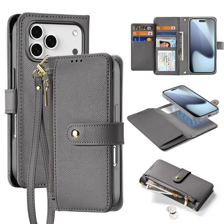 For iPhone 17 Pro DUX DUCIS Lawa Series 2 in 1 Wallet Zipper Detachable MagSafe Phone Case with Lanyard(Grey) by DUX DUCIS