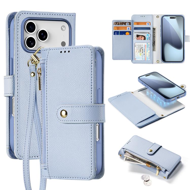 For iPhone 17 Pro DUX DUCIS Lawa Series 2 in 1 Wallet Zipper Detachable MagSafe Phone Case with Lanyard(Light Blue) by DUX DUCIS