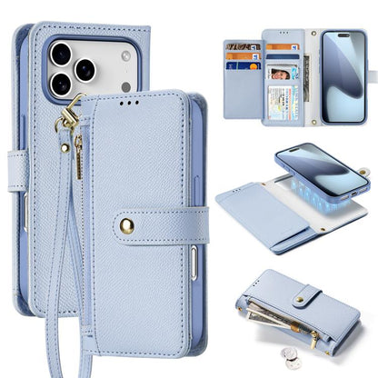 For iPhone 17 Pro DUX DUCIS Lawa Series 2 in 1 Wallet Zipper Detachable MagSafe Phone Case with Lanyard(Light Blue) by DUX DUCIS