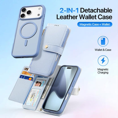 For iPhone 17 Pro DUX DUCIS Lawa Series 2 in 1 Wallet Zipper Detachable MagSafe Phone Case with Lanyard(Light Blue) by DUX DUCIS