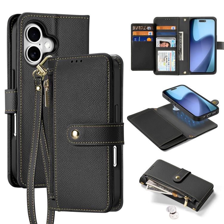 For iPhone 17 DUX DUCIS Lawa Series 2 in 1 Wallet Zipper Detachable MagSafe Phone Case with Lanyard(Black) by DUX DUCIS