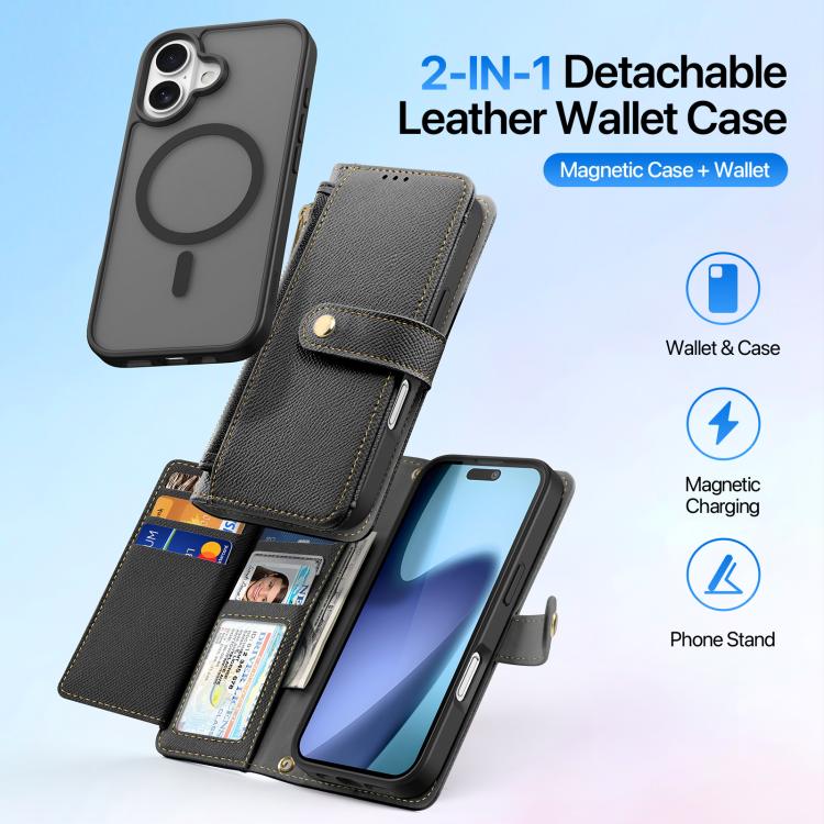 For iPhone 17 DUX DUCIS Lawa Series 2 in 1 Wallet Zipper Detachable MagSafe Phone Case with Lanyard(Black) by DUX DUCIS