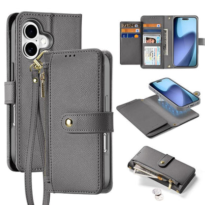 For iPhone 17 DUX DUCIS Lawa Series 2 in 1 Wallet Zipper Detachable MagSafe Phone Case with Lanyard(Grey) by DUX DUCIS