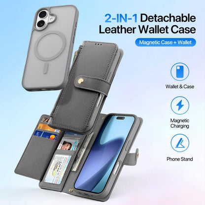 For iPhone 17 DUX DUCIS Lawa Series 2 in 1 Wallet Zipper Detachable MagSafe Phone Case with Lanyard(Grey) by DUX DUCIS