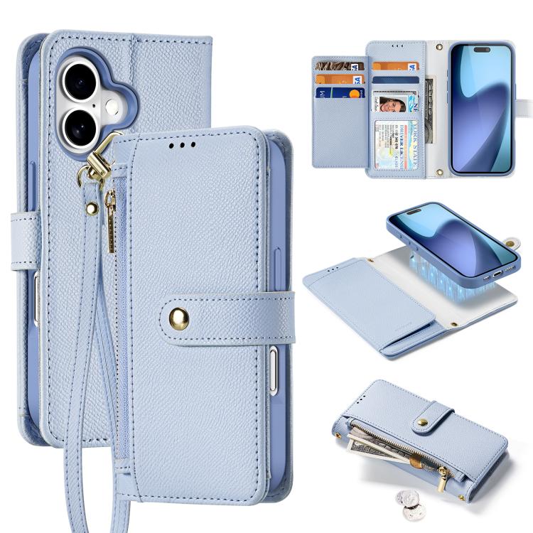 For iPhone 17 DUX DUCIS Lawa Series 2 in 1 Wallet Zipper Detachable MagSafe Phone Case with Lanyard(Light Blue) by DUX DUCIS