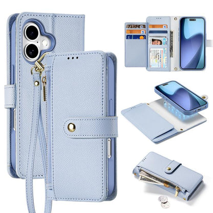 For iPhone 17 DUX DUCIS Lawa Series 2 in 1 Wallet Zipper Detachable MagSafe Phone Case with Lanyard(Light Blue) by DUX DUCIS