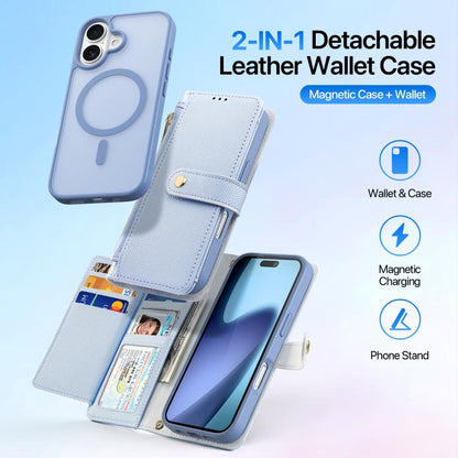 For iPhone 17 DUX DUCIS Lawa Series 2 in 1 Wallet Zipper Detachable MagSafe Phone Case with Lanyard(Light Blue) by DUX DUCIS