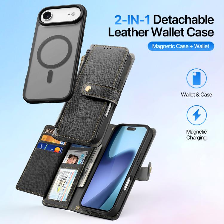 For iPhone Air DUX DUCIS Lawa Series 2 in 1 Wallet Zipper Detachable MagSafe Phone Case with Lanyard(Black) by DUX DUCIS