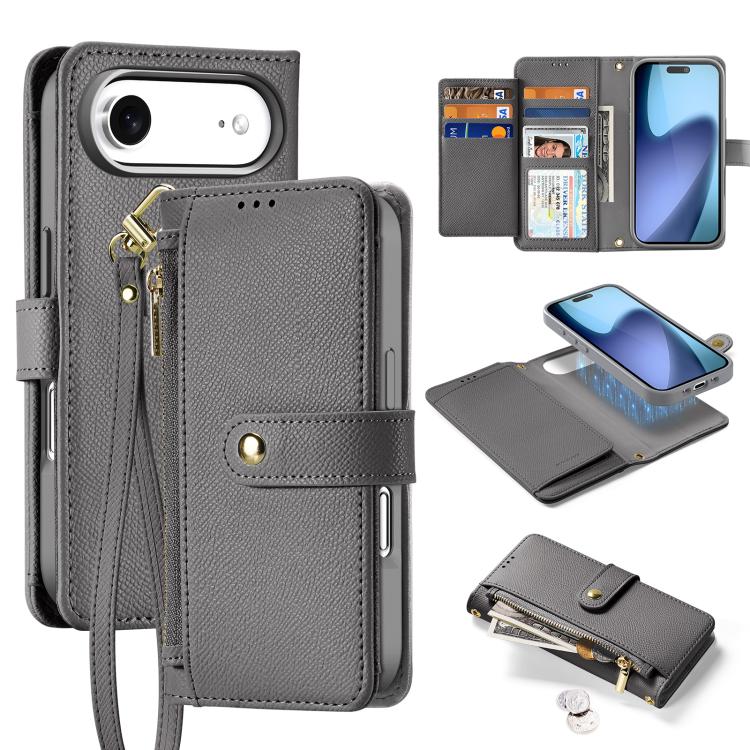 For iPhone Air DUX DUCIS Lawa Series 2 in 1 Wallet Zipper Detachable MagSafe Phone Case with Lanyard(Grey) by DUX DUCIS