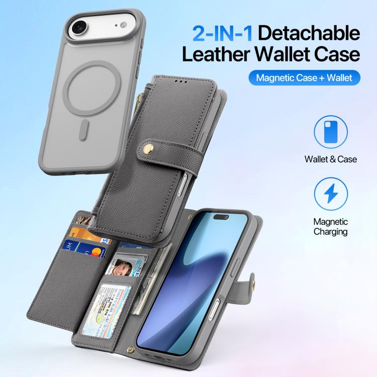 For iPhone Air DUX DUCIS Lawa Series 2 in 1 Wallet Zipper Detachable MagSafe Phone Case with Lanyard(Grey) by DUX DUCIS