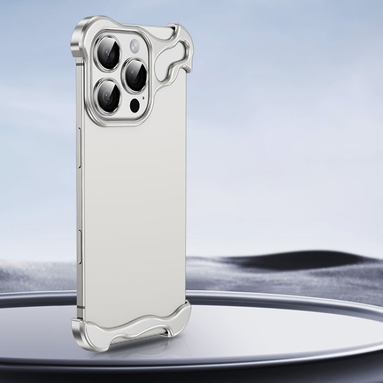 For iPhone 16 Pro Max Frameless Metal Corner Pad Phone Case with Lens Film(Silver) by bashfashion