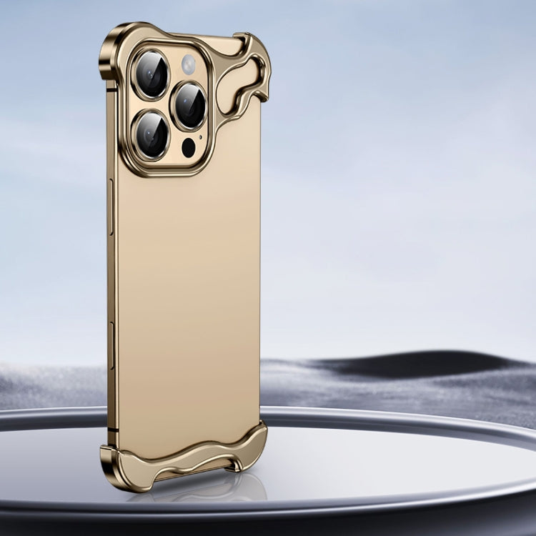 For iPhone 16 Pro Frameless Metal Corner Pad Phone Case with Lens Film(Gold) by bashfashion