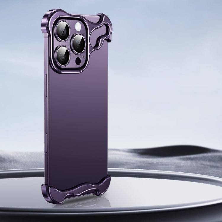 For iPhone 16 Pro Frameless Metal Corner Pad Phone Case with Lens Film(Purple) by bashfashion