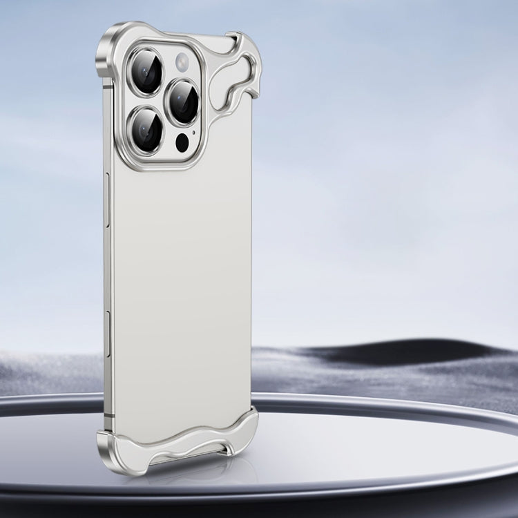 For iPhone 16 Pro Frameless Metal Corner Pad Phone Case with Lens Film(Silver) by bashfashion