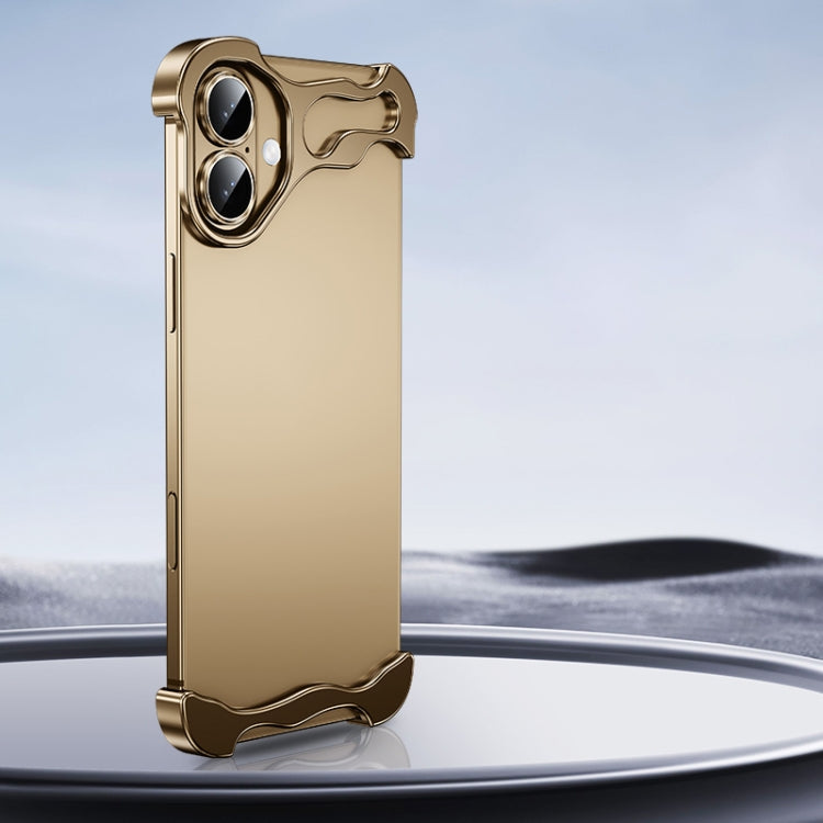 For iPhone 16 Plus Frameless Metal Corner Pad Phone Case with Lens Film(Gold) by bashfashion