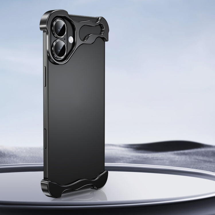For iPhone 16 Plus Frameless Metal Corner Pad Phone Case with Lens Film(Black) by bashfashion